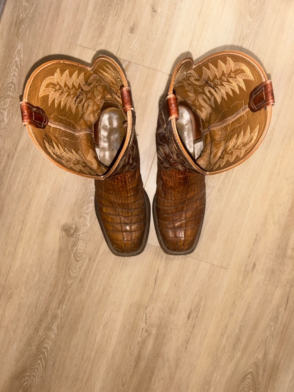Lucchese Brown Crocodile-Embossed Leather Cowboy Boots